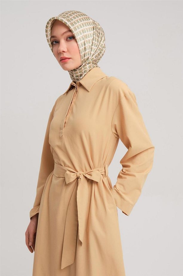 Polo Yaka Basic Pamuk Elbise 24y9822 Camel - 3