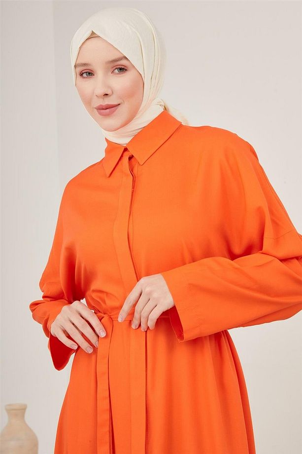 Kolu Daralabilen Viskon Elbise 23y9615 Mercan - 3