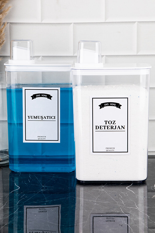 Set of 2 Detergent Storage Containers Detergent Holder with Self-Scale Powder and Softener Label 3000ml - 3