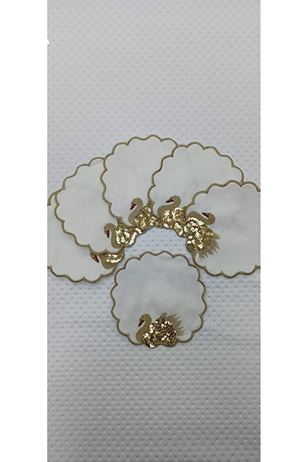 Cocktail Coffee Side Swan Sequin Yellow Presentation Napkin Set of 6