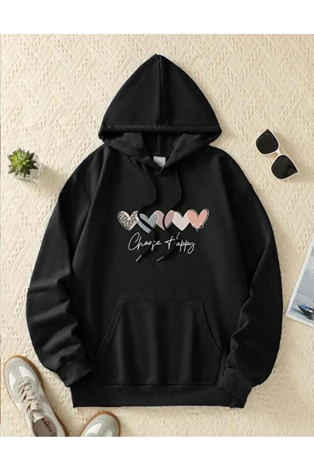 Choonge Happy 5 Li Heart 2 Thread Raster Hooded Pocket Sweatshirt