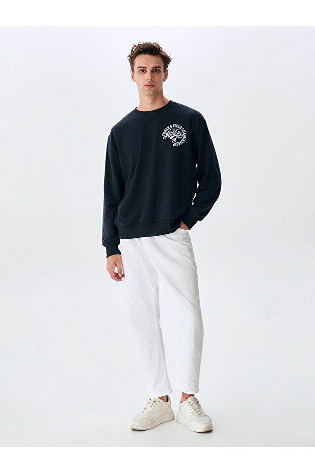 Kontrast Baskılı Lacivert Sweatshırt - 1