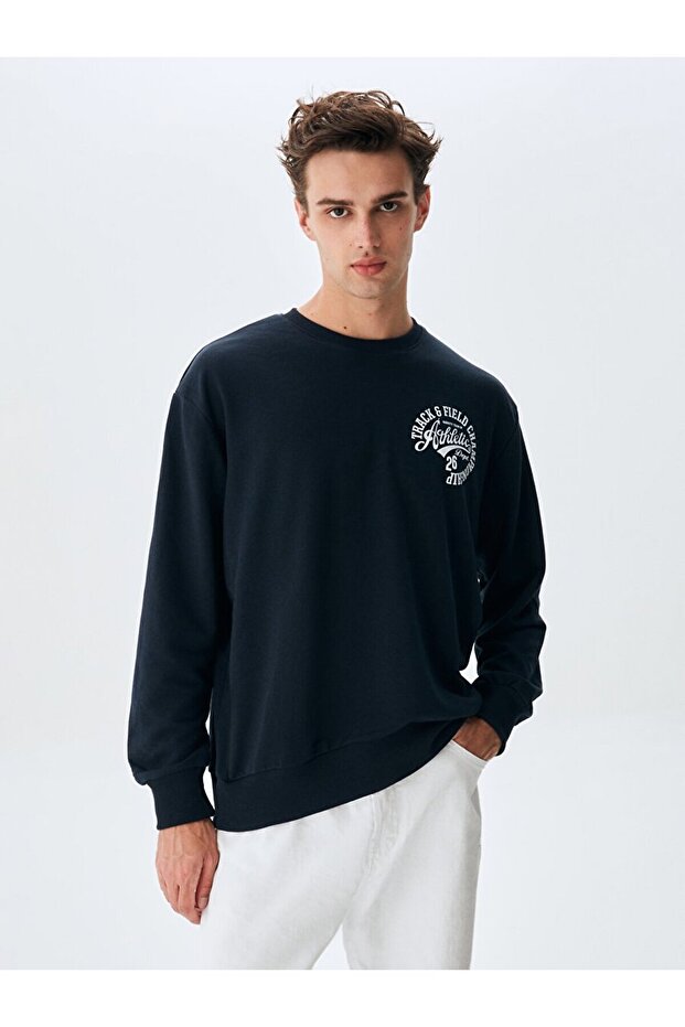 Kontrast Baskılı Lacivert Sweatshırt - 2