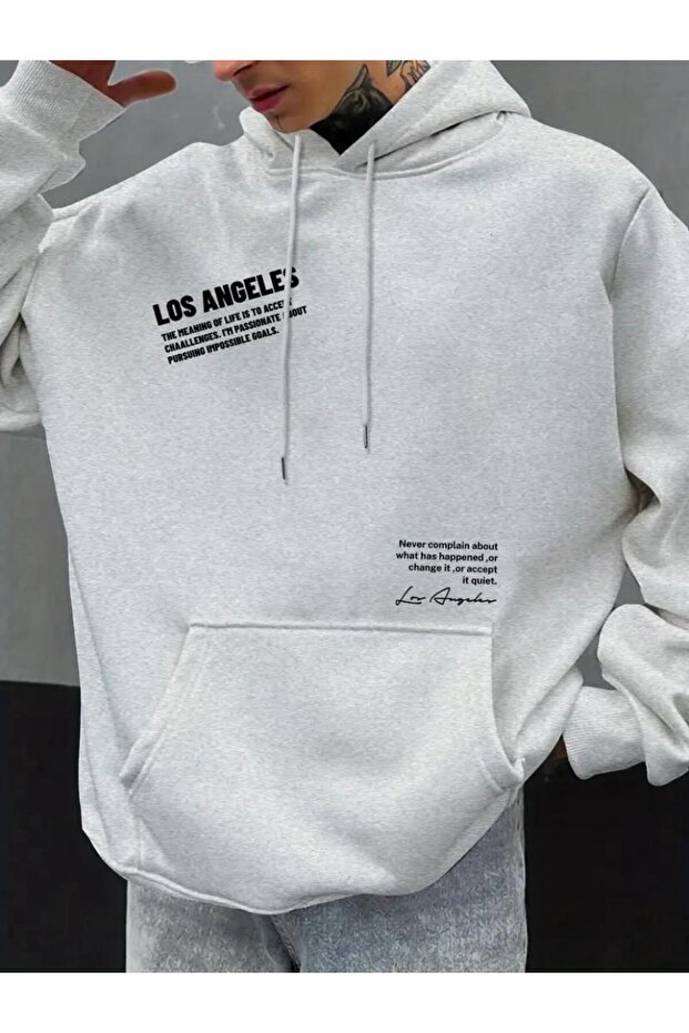 Never Losangeles Pocket Top Printed 2 Thread Raster Hooded Pocket Sweatshirt