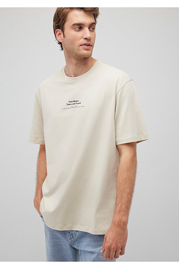 Beige Printed T-shirt - Loose Fit 0612237 -70322
