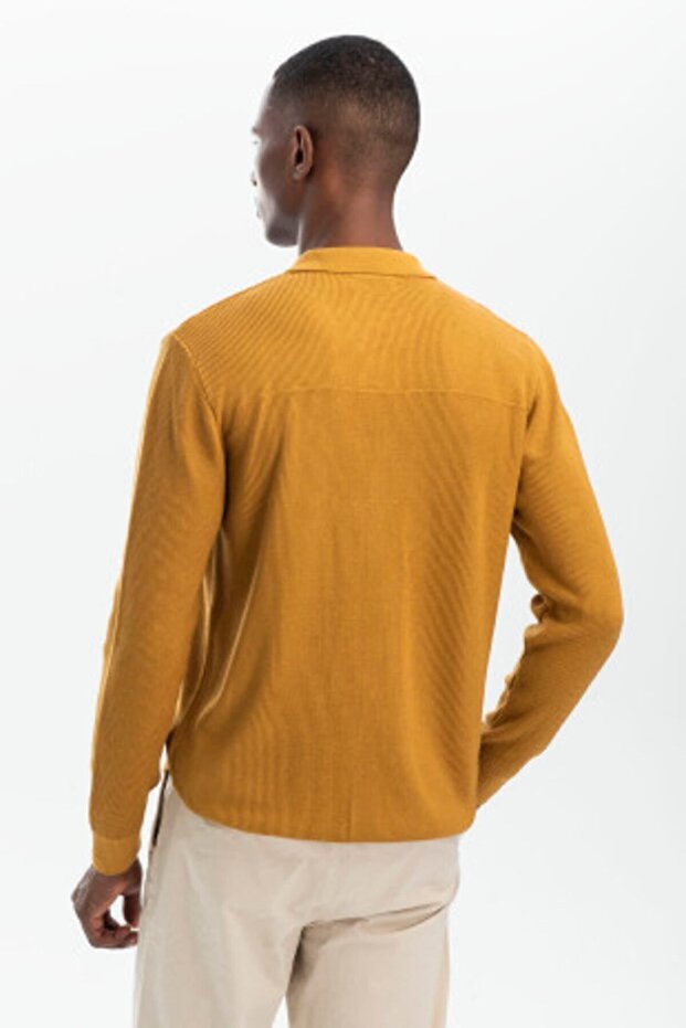 Pamuk-bambu Hardal Gömlek Yaka Triko Hırka - 7