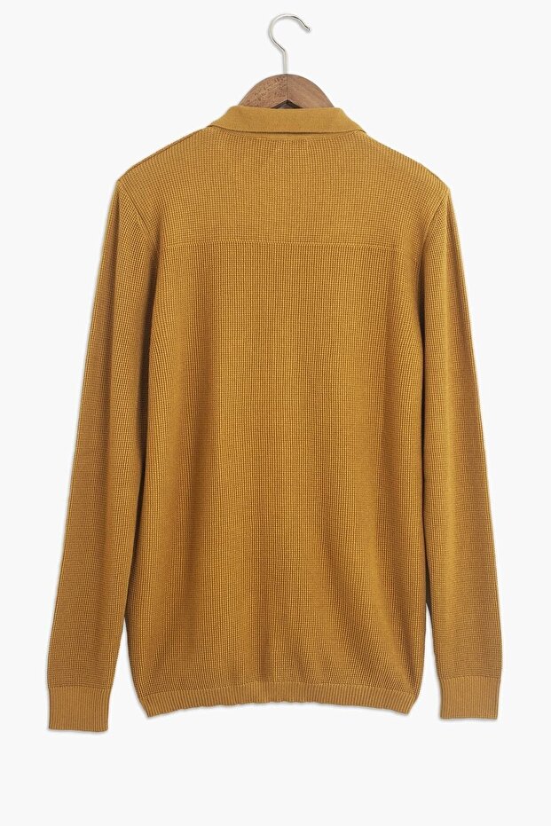 Pamuk-bambu Hardal Gömlek Yaka Triko Hırka - 8