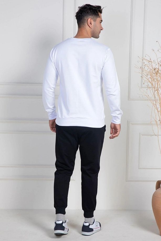 Erkek İki İp Örme Spor Model Büyük Beden Sıfır Yaka Uzun Kollu Pijama(Eşofman)Takımı  %100 Pamuk - 3