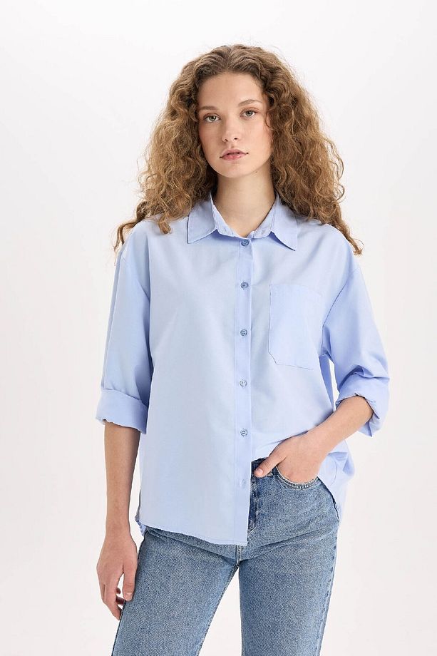 Oversize Geniş Kalıp Poplin Uzun Kollu Gömlek E2294AXNS - 3