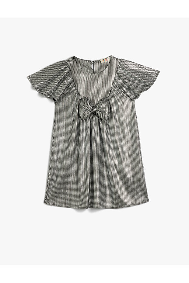 Bow Shiny Dress Round Neck Short Sleeve
