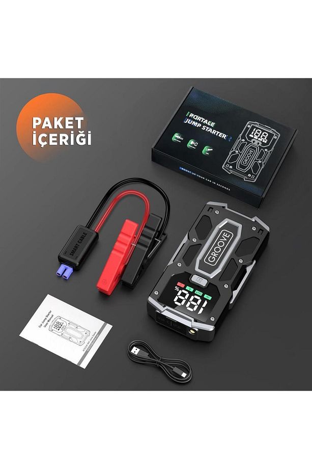 M01 15800mah 2000a Akü Takviye Cihazı Taşınabilir Jump Starter (POWERBANK LED LAMBA LCD EKRAN) - 8