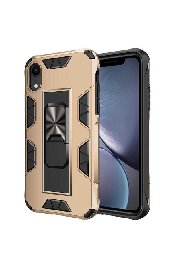 iPhone Xr 6.1 Compatible Case Protective Volve Cover with Foldable Stand - Gold - T14102