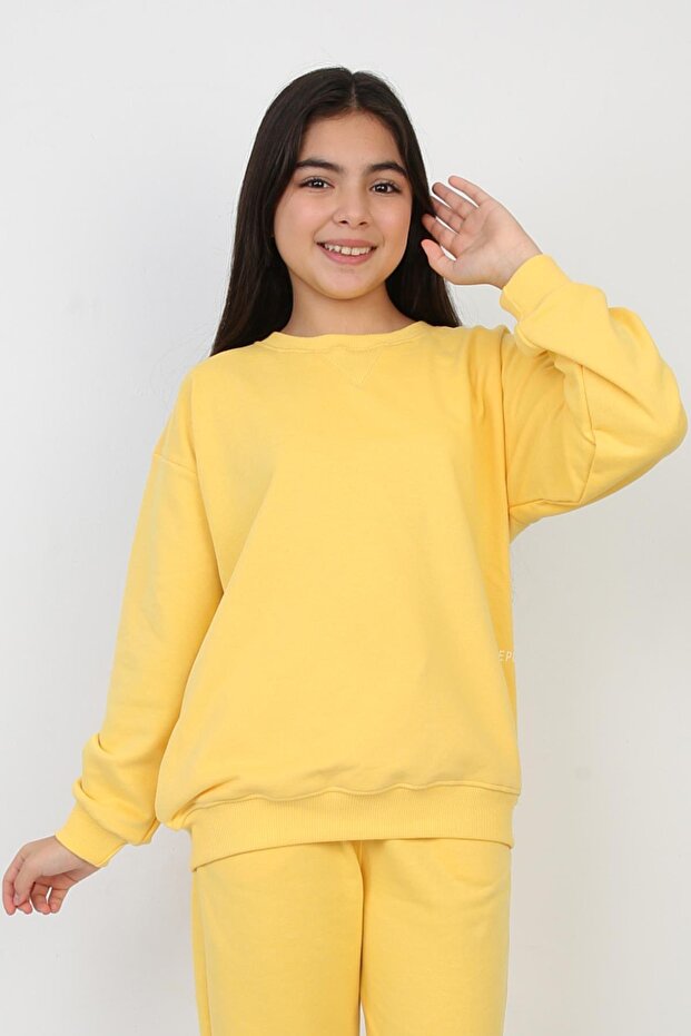 Kız Çocuk Bisiklet Yaka Sarı Sweatshırt (8-15 Yaş) - 1