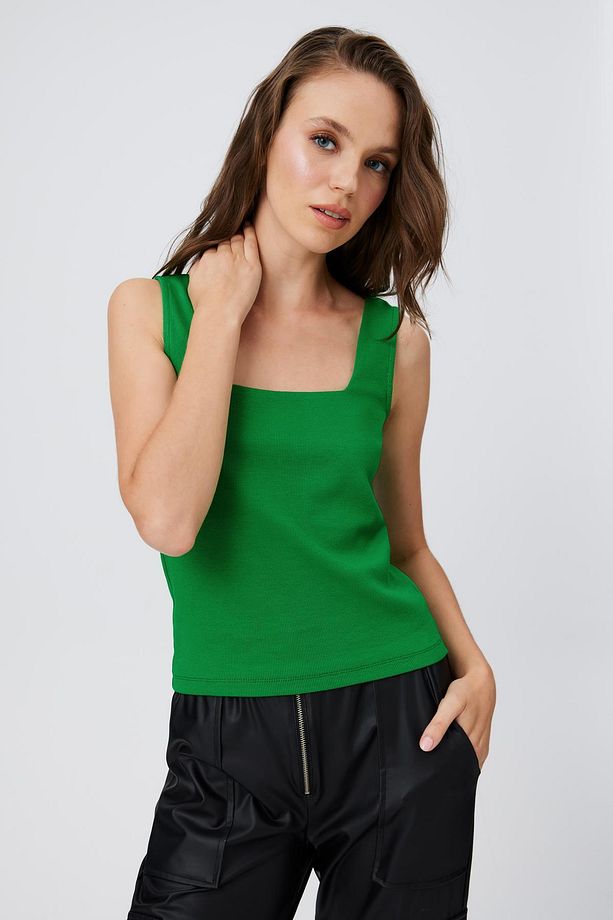 Kare Yaka Elastanlı Koton Basic Atlet - 1