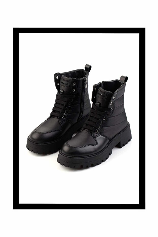 Siyah Hakiki Deri Kadın Bot & Bootie K02351320503 - 1