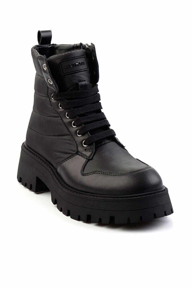 Siyah Hakiki Deri Kadın Bot & Bootie K02351320503 - 3