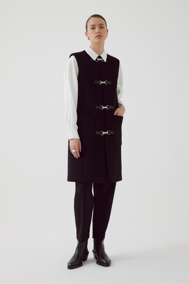 Yünlü Regular Siyah Yelek - 5