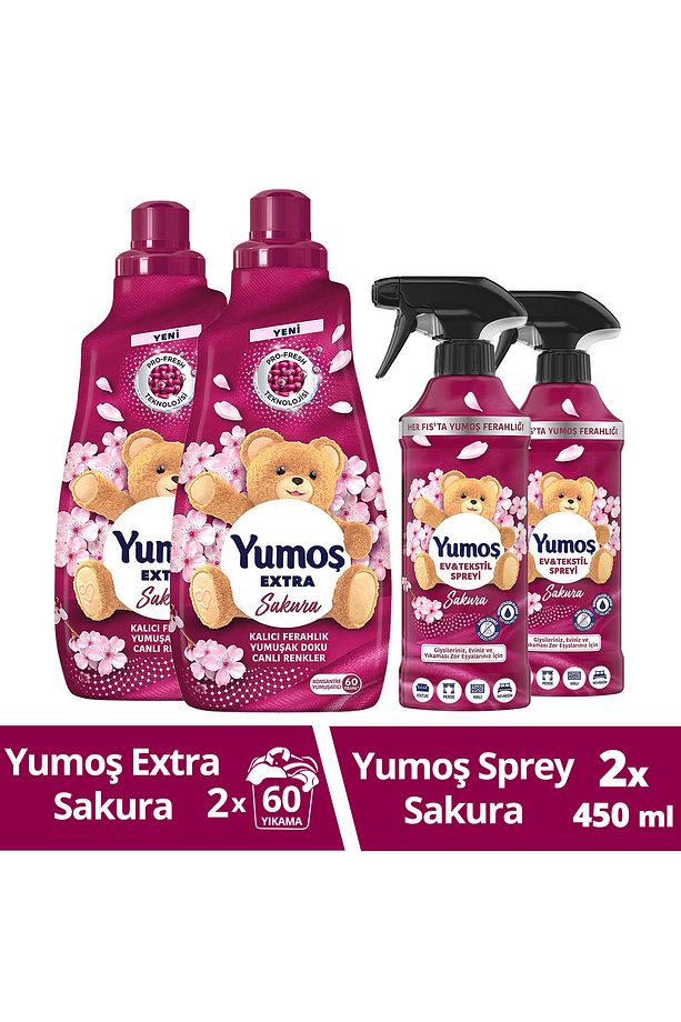 Ev Ve Tekstil Spreyi Sakura 450 ml X2 Sıvı Yumuşatıcı Sakura 1440 ml X2 - 1
