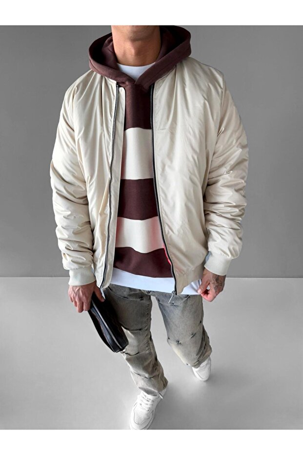 Erkek Basic Bomber Ceket Bej - 4
