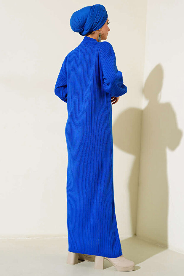 15900 Boydan Tesettür Triko Elbise - Saks - 4