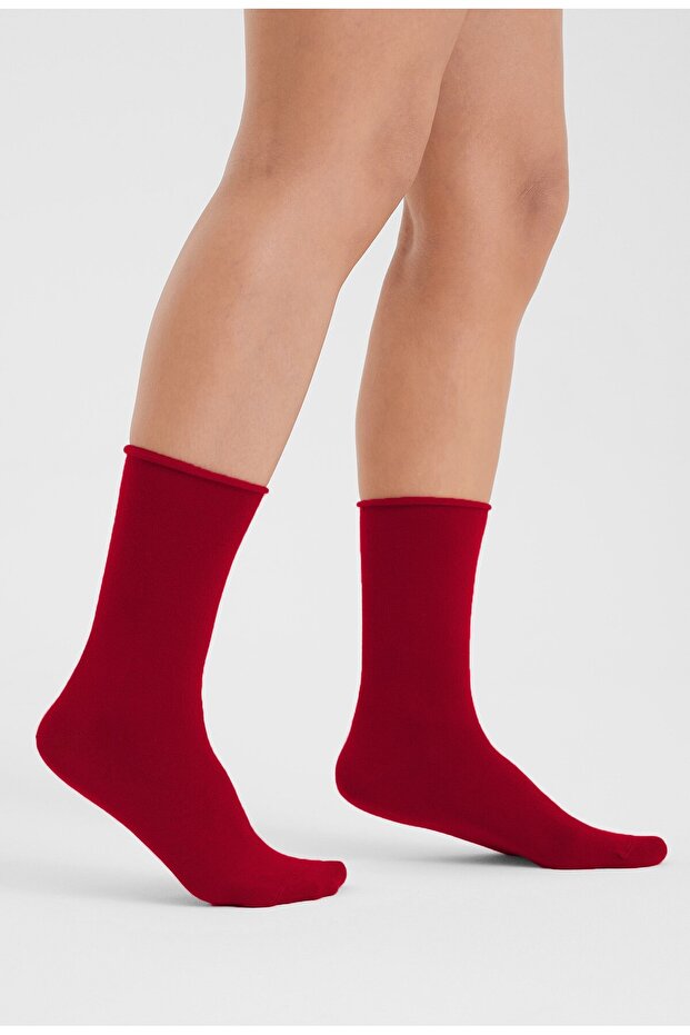 Pack of 3 Red Modal Elastic Seamless Women's Socks