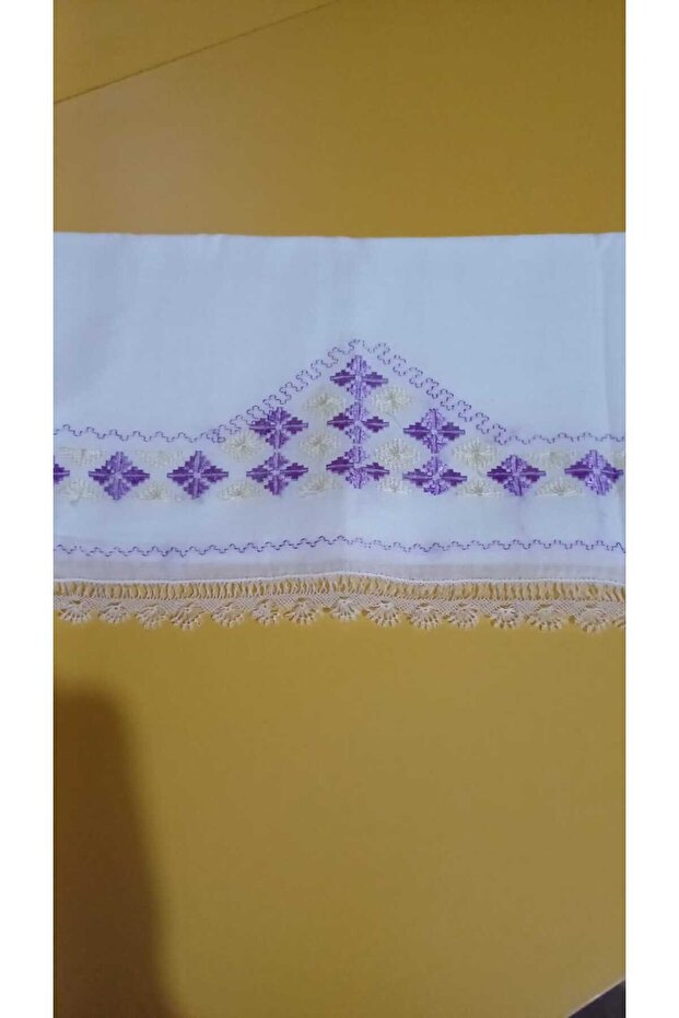 White Purple and Yellow Handmade and Needlepoint Front Embroidered Head Scarf