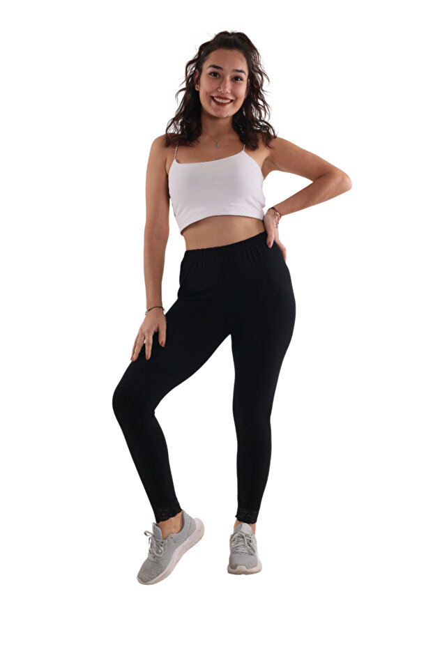 Black Lace High Waist Viscose Lycra Leggings (With Large Size Option)