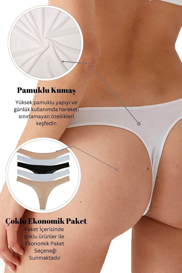 5'li Ekonomik Paket 2951 No Show İz Belli Etmeyen Pamuklu Basic Tanga - 7