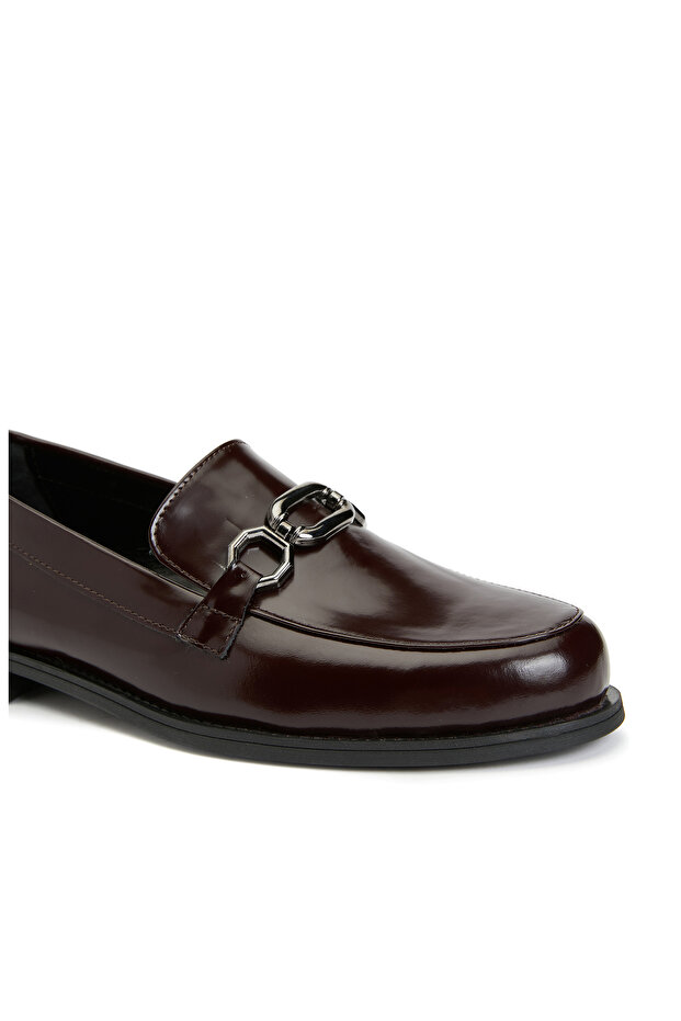 Bordo Kadın Deri Loafer - 6