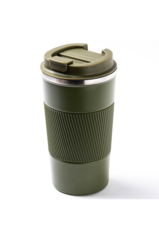 Stainless Steel Thermos Cup 510ml with Green Non-Slip Tap
