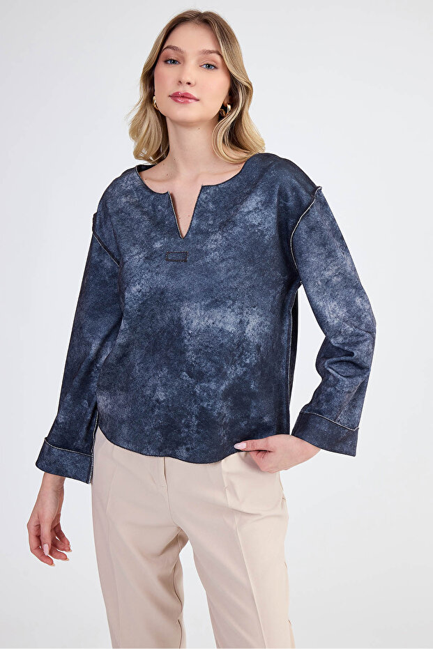 Judge Collar Abstract Pattern Blouse - 4