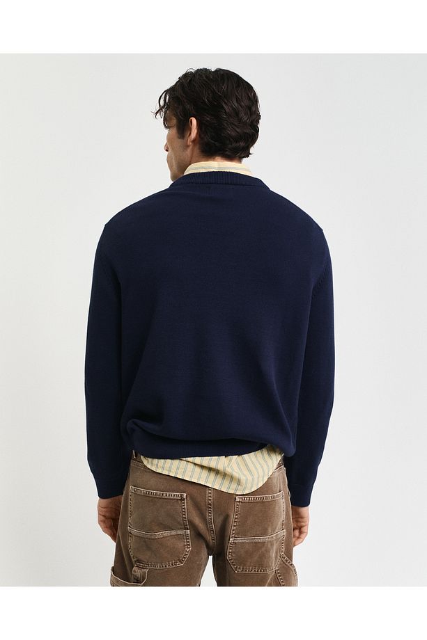Erkek Lacivert Relaxed Fit Bisiklet Yaka Logolu Kazak - 2
