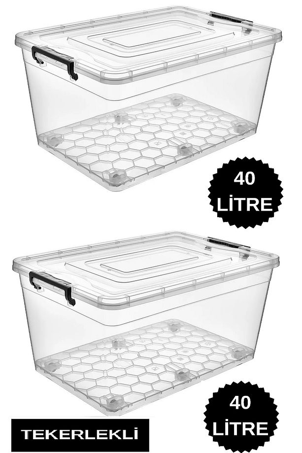 2 Adet 40 Lt Tekerlekli Saklama Kutusu Tekerlekli Saklama Kabı Büyük Boy Saklama Kutusu 41*60*23cm - 1