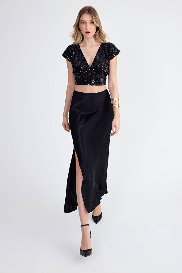 V Yaka Pullu Crop Bluz - 7