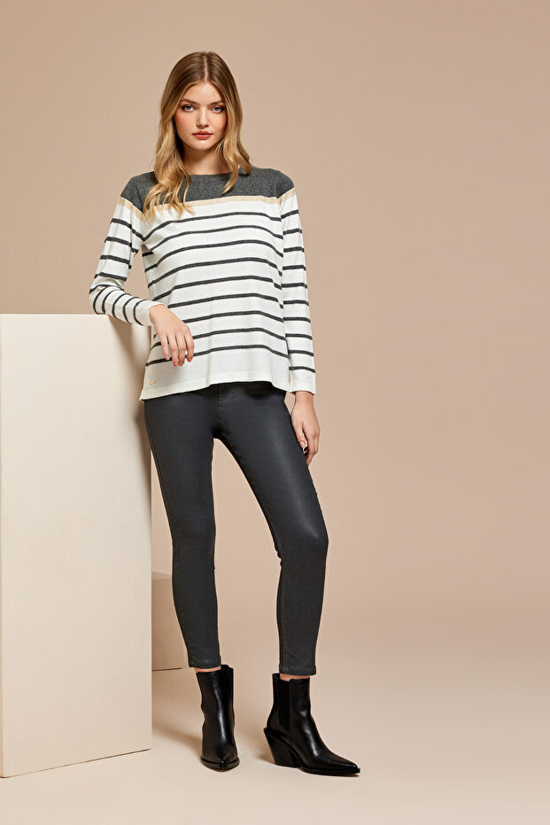 Çizgili Triko Bluz - 1