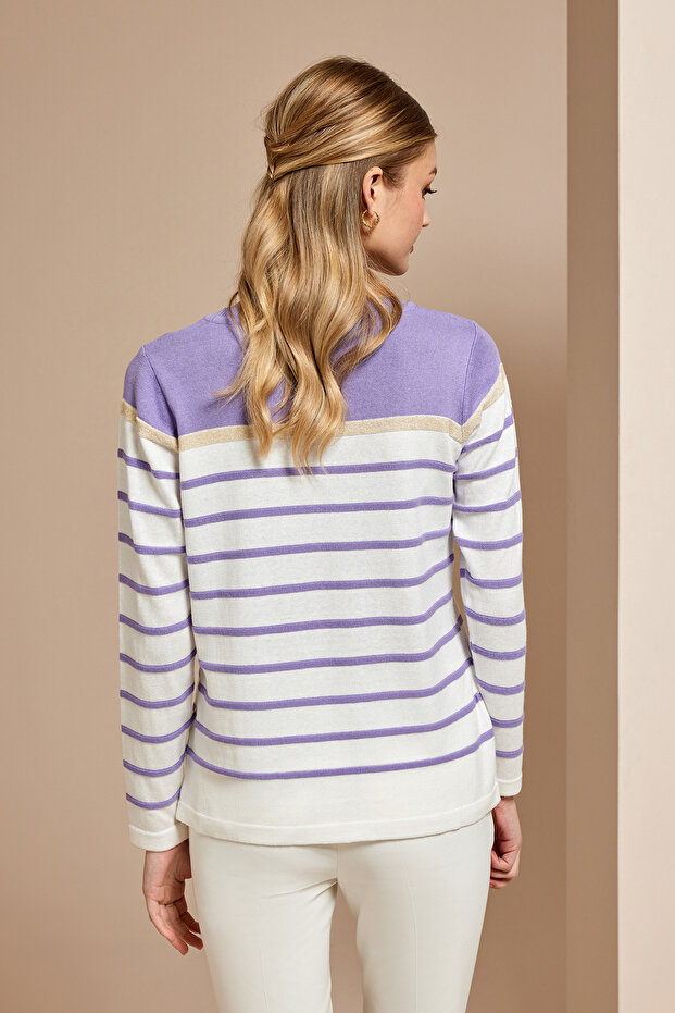 Çizgili Triko Bluz - 4