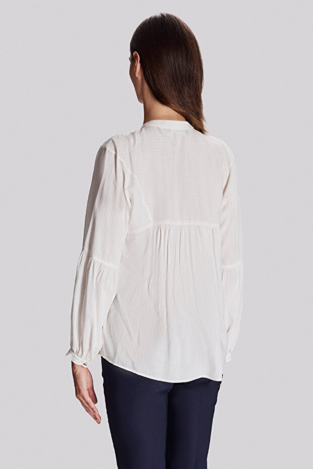 Drawstring Detailed Half Placket Blouse - 4