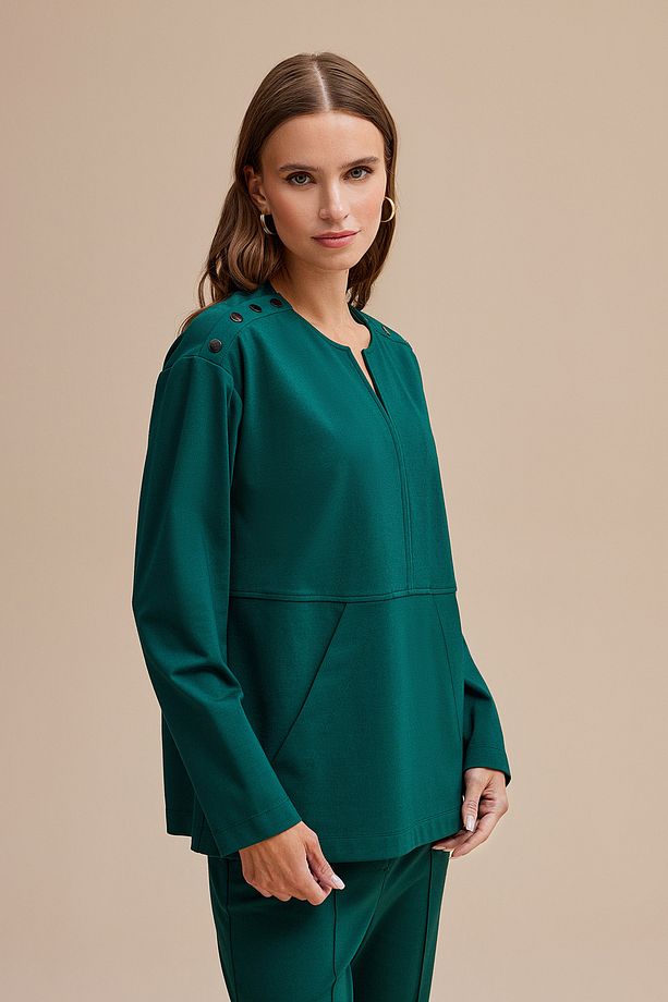 Cep Detaylı Spor Örme Bluz - 3
