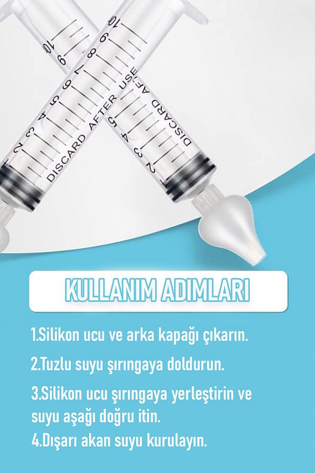 Bebek Burun Temizleyici 2 Adet Çocuk Şırıngası 10 ML Silikon Burun Enjeksiyonu Aspiratör Ek Gıda - 6