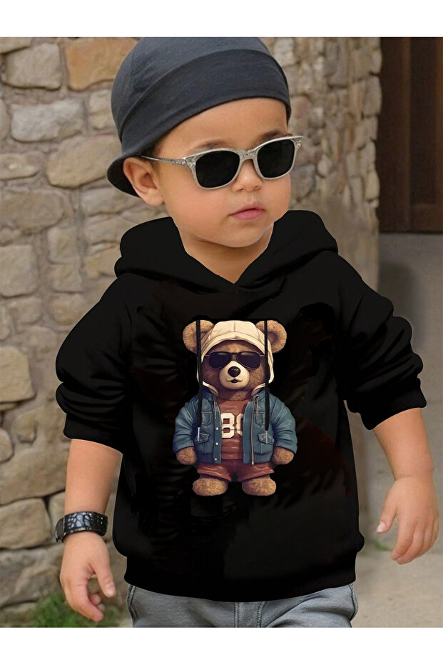 Child Printed Hooded Sweatshirt Black