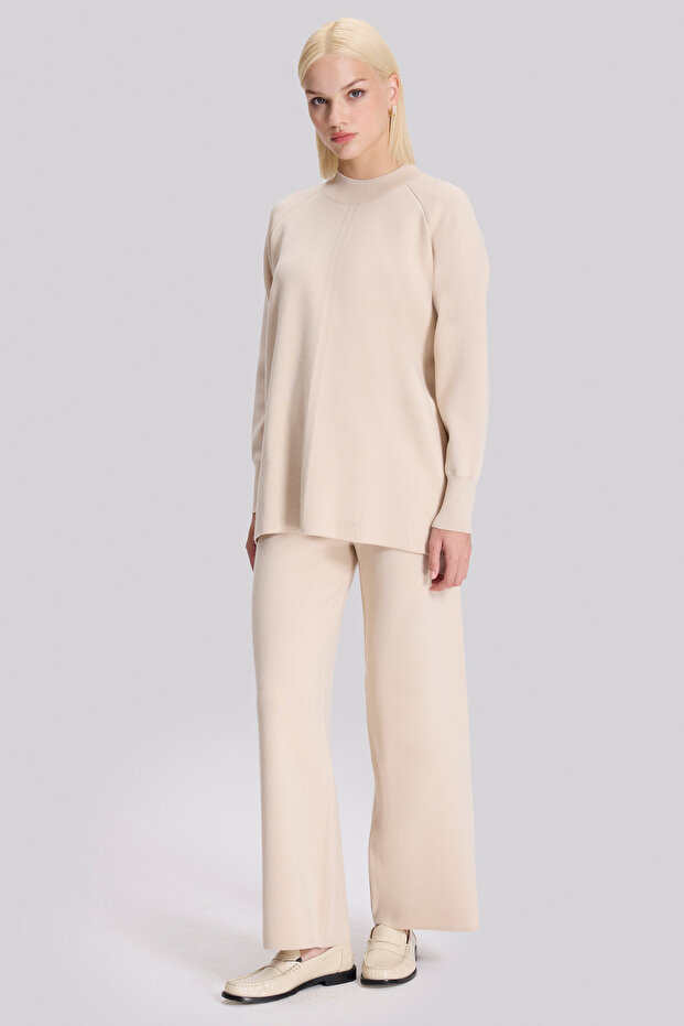 Dik Yakalı Yırtmaçlı Triko Bluz - 2