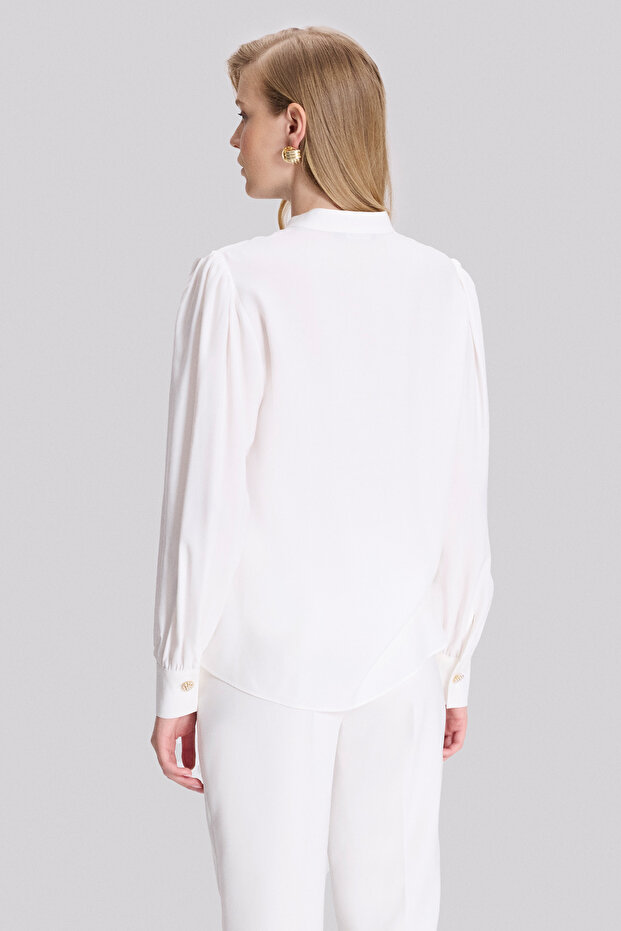 Düğmeli Dik Yaka Bluz - 4