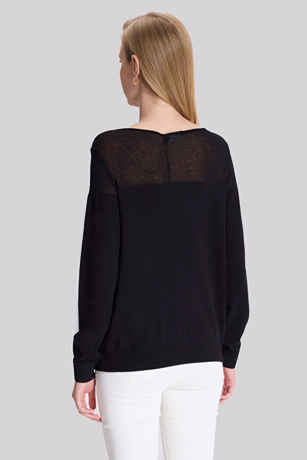 Transparan Detaylı Triko Bluz - 4