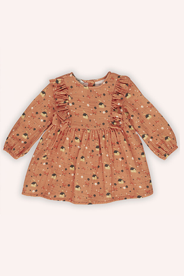 Baby Girl Ruffle Detailed Patterned Tile Dress