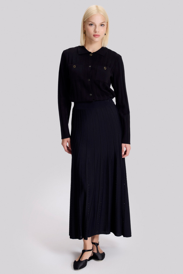 Taşlı Triko Etek - 2