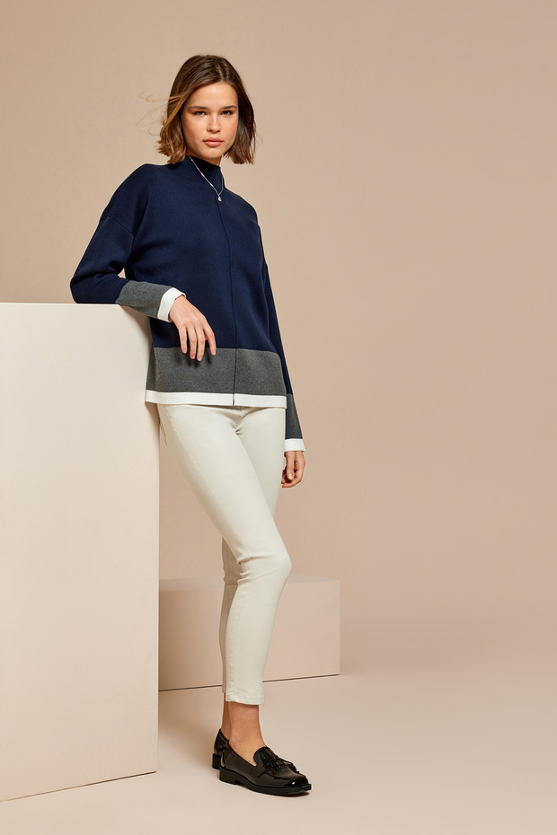 Kontrast Dik Yaka Triko Kazak - 2