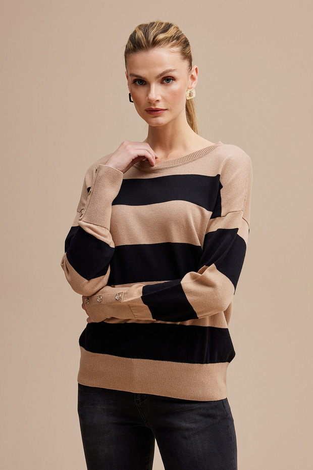 Çizgili Triko Kazak - 3