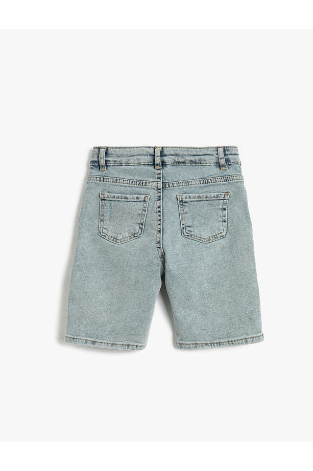 Kot Şort Bermuda Cepli Pamuklu - Slim Fit Beli Ayarlanabilir Lastikli - 2