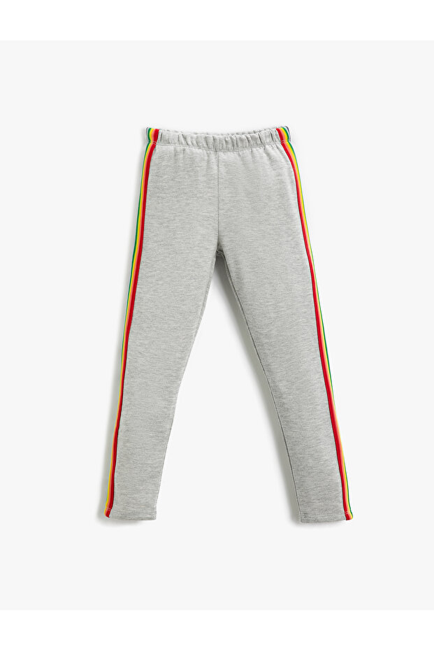 Stripe Detailed Leggings with Elastic Waist