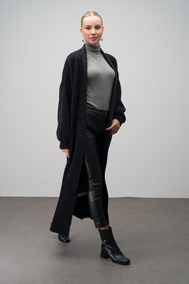 Long Casual Knitwear Cardigan Black 8245